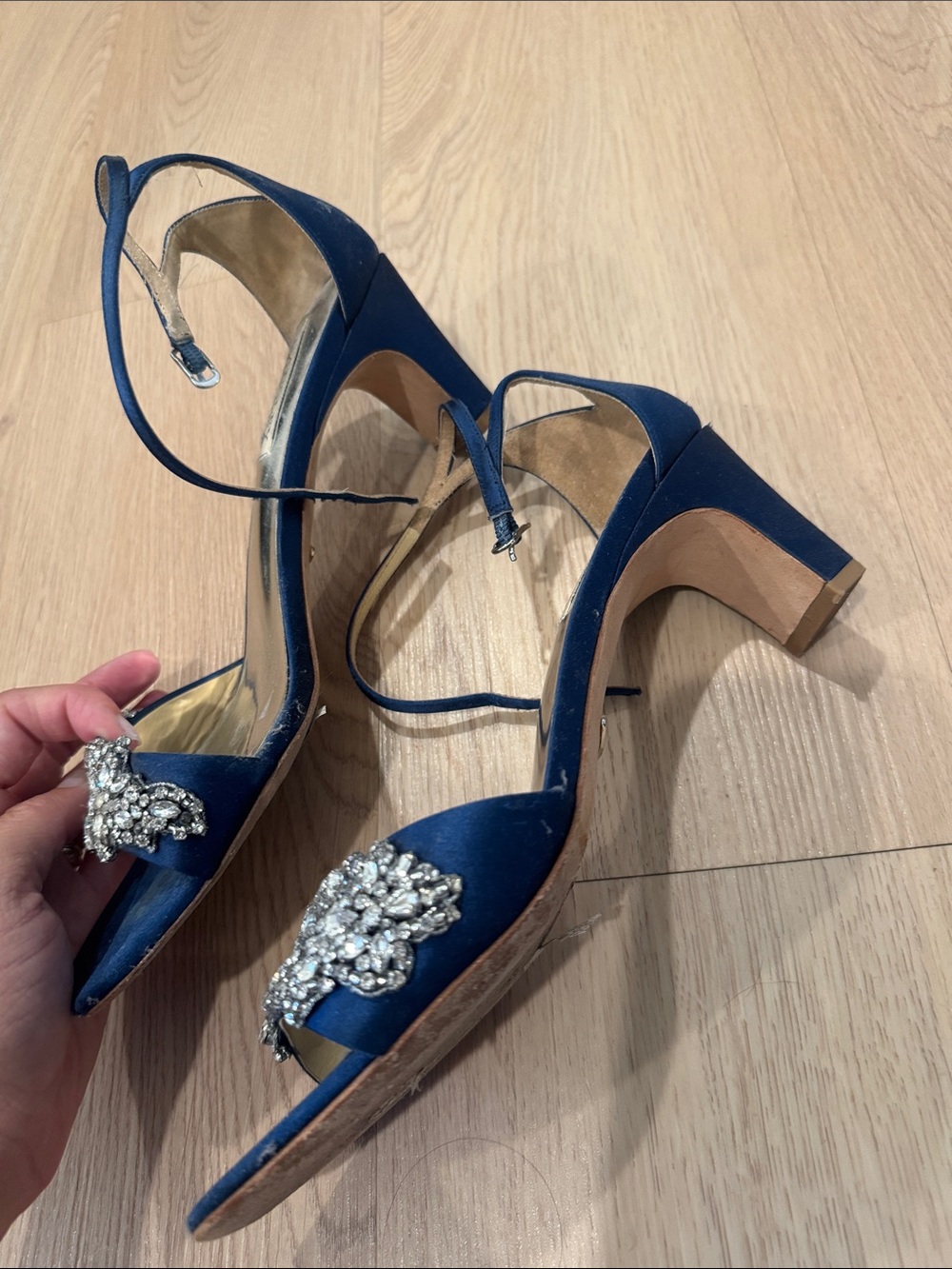 Badgley Mischka Navy Crystal-Embellished Slingback Heels - Picture 2 of 7